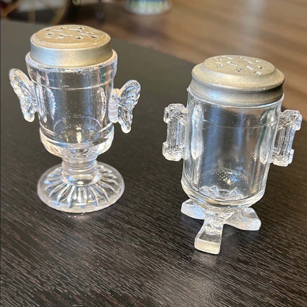Unique Antique EAPG Glass Star Celestial Butterfly Salt and Pepper Shakers